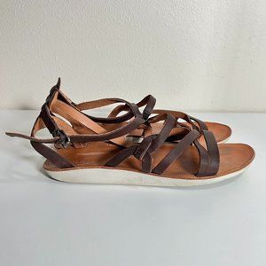 OluKai Gladiator Sandals Strappy Size 9 Leather Brown Tan White